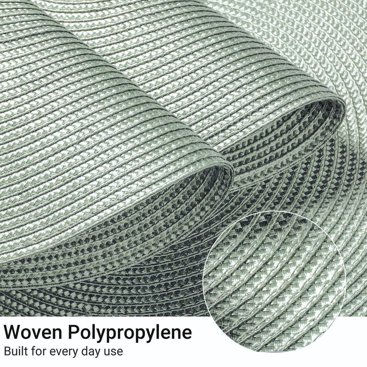 FunWheat round braided placemats fog green resist heat and add color.