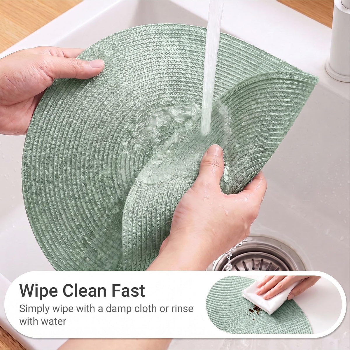 FunWheat fog green placemats suit indoor and outdoor dining.