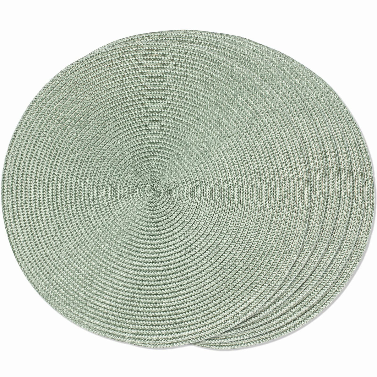 FunWheat placemats fog green round braided 15-inch; durable weave, protects surfaces from spills, non-slip.