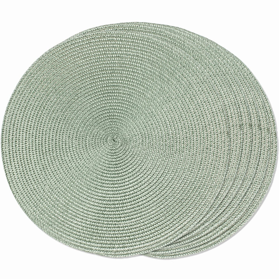 FunWheat placemats fog green round braided 15-inch; durable weave, protects surfaces from spills, non-slip.