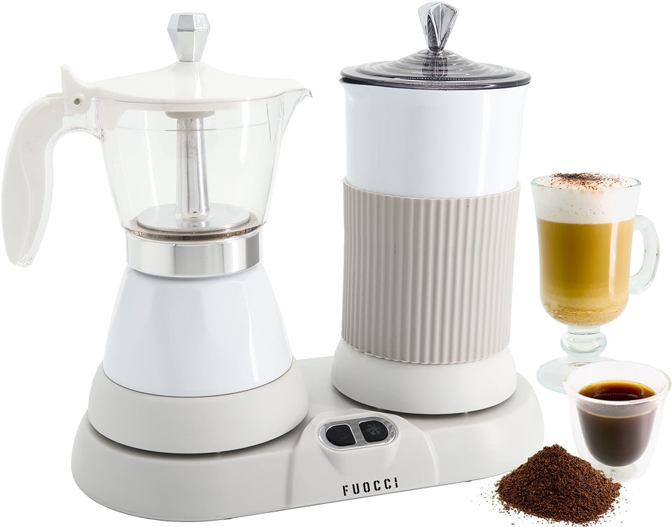 FUOCCI Electric Moka Pot 3-Cup White ready for quick espresso at home