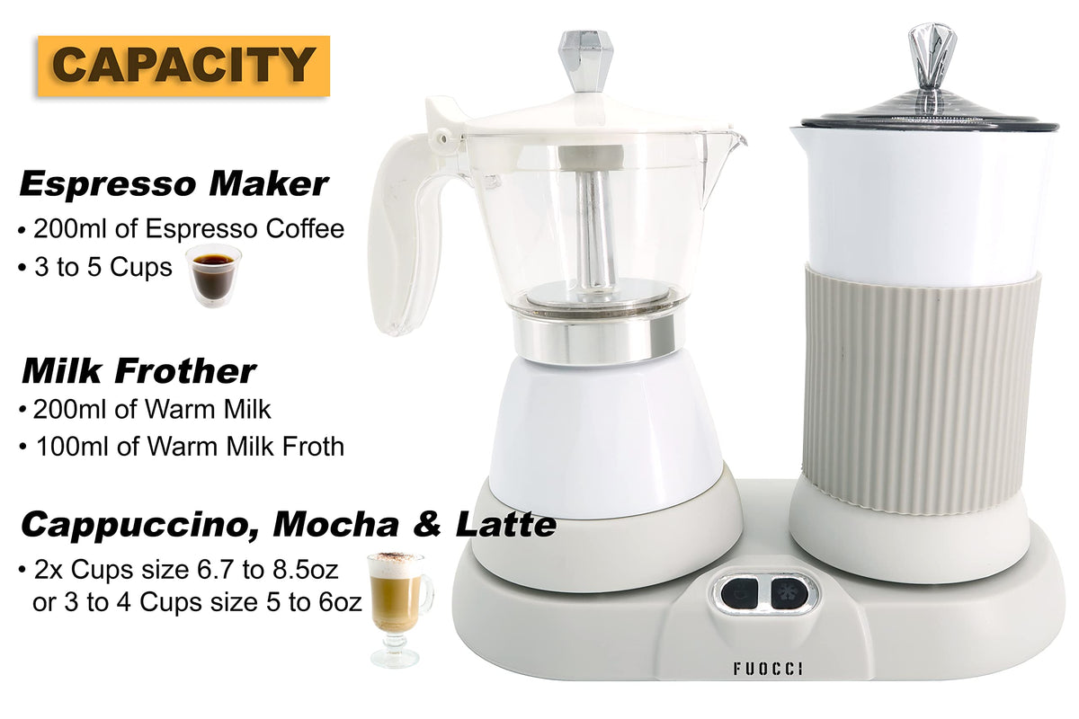 FUOCCI Moka Pot with Milk Frother for silky cappuccino textures
