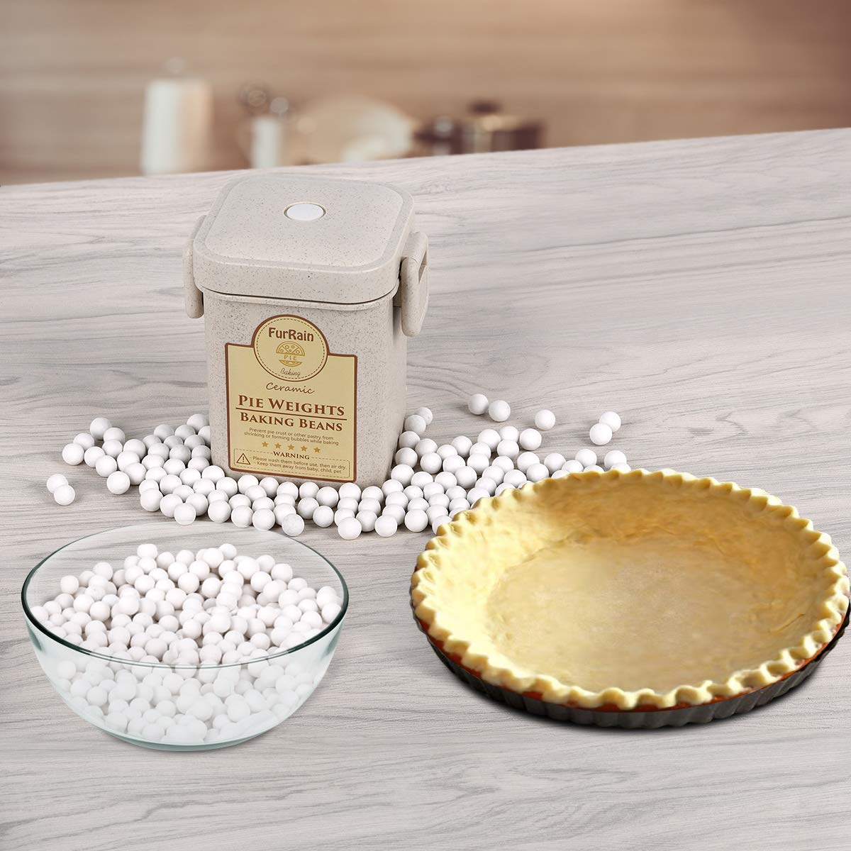 FurRain packaging and storage display with reusable weights.