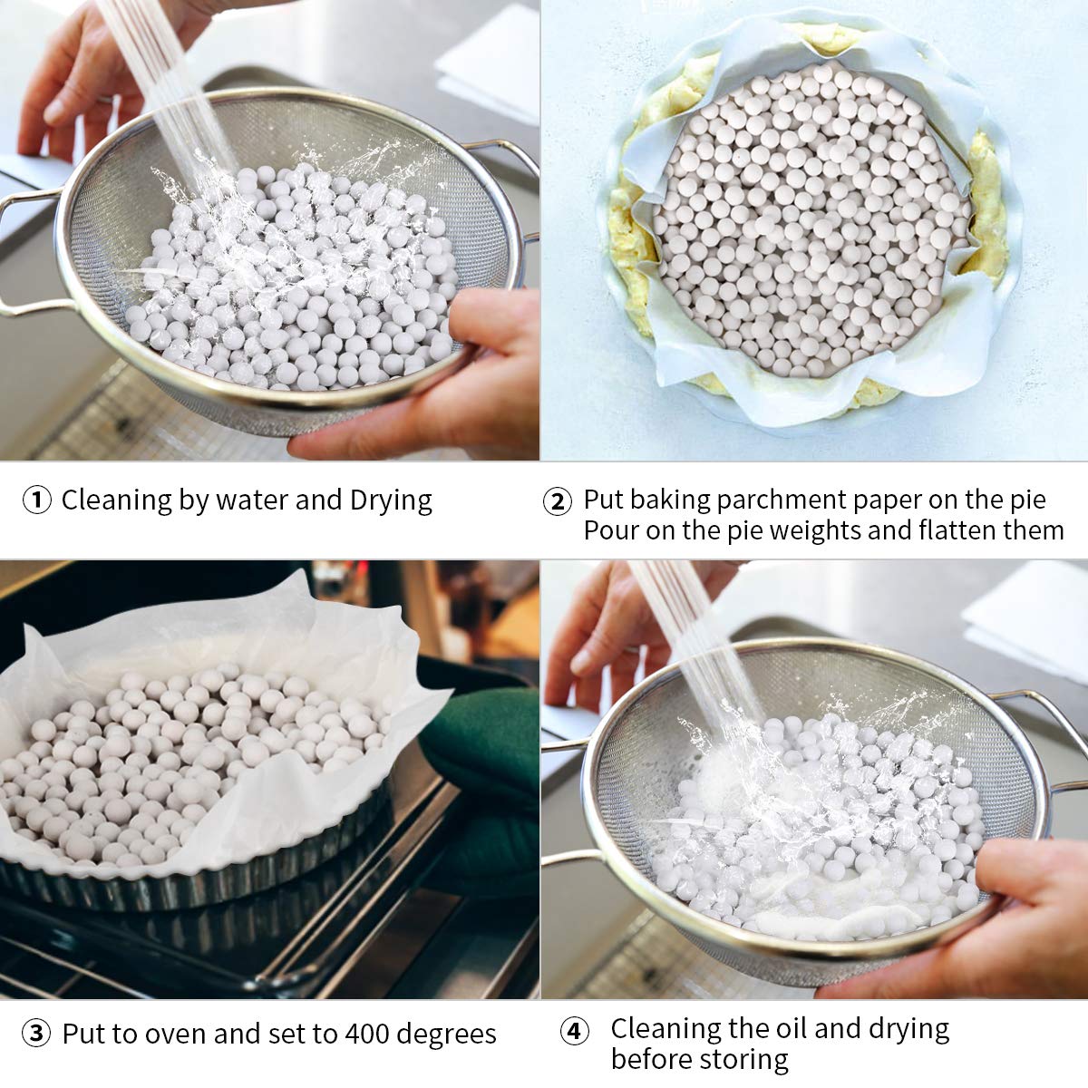 FurRain pie weights cleaning and drying after use.