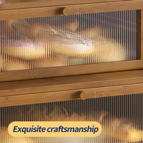 Furshus bamboo bread box in brown enhances kitchen organization and accessibility.