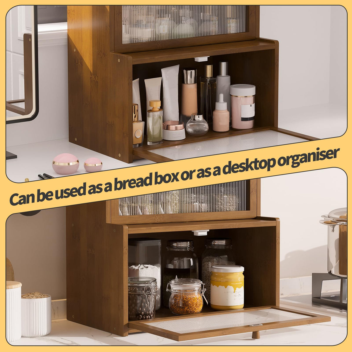 Furshus two-tier design offering large capacity for bread and pastries.