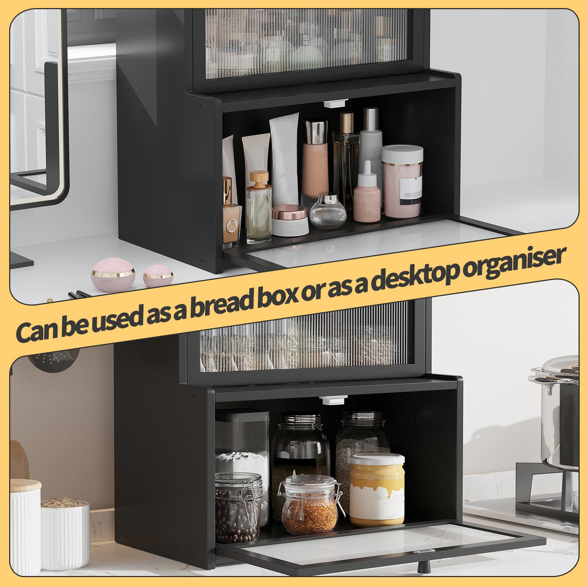 Top storage space on Furshus bread box for small items or decor