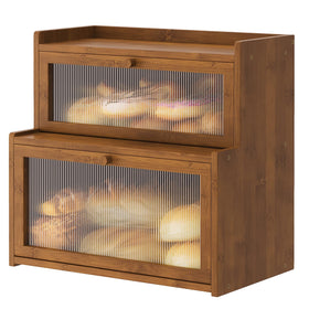 Furshus double-layer bamboo bread box with ladder shape for stylish counter storage.
