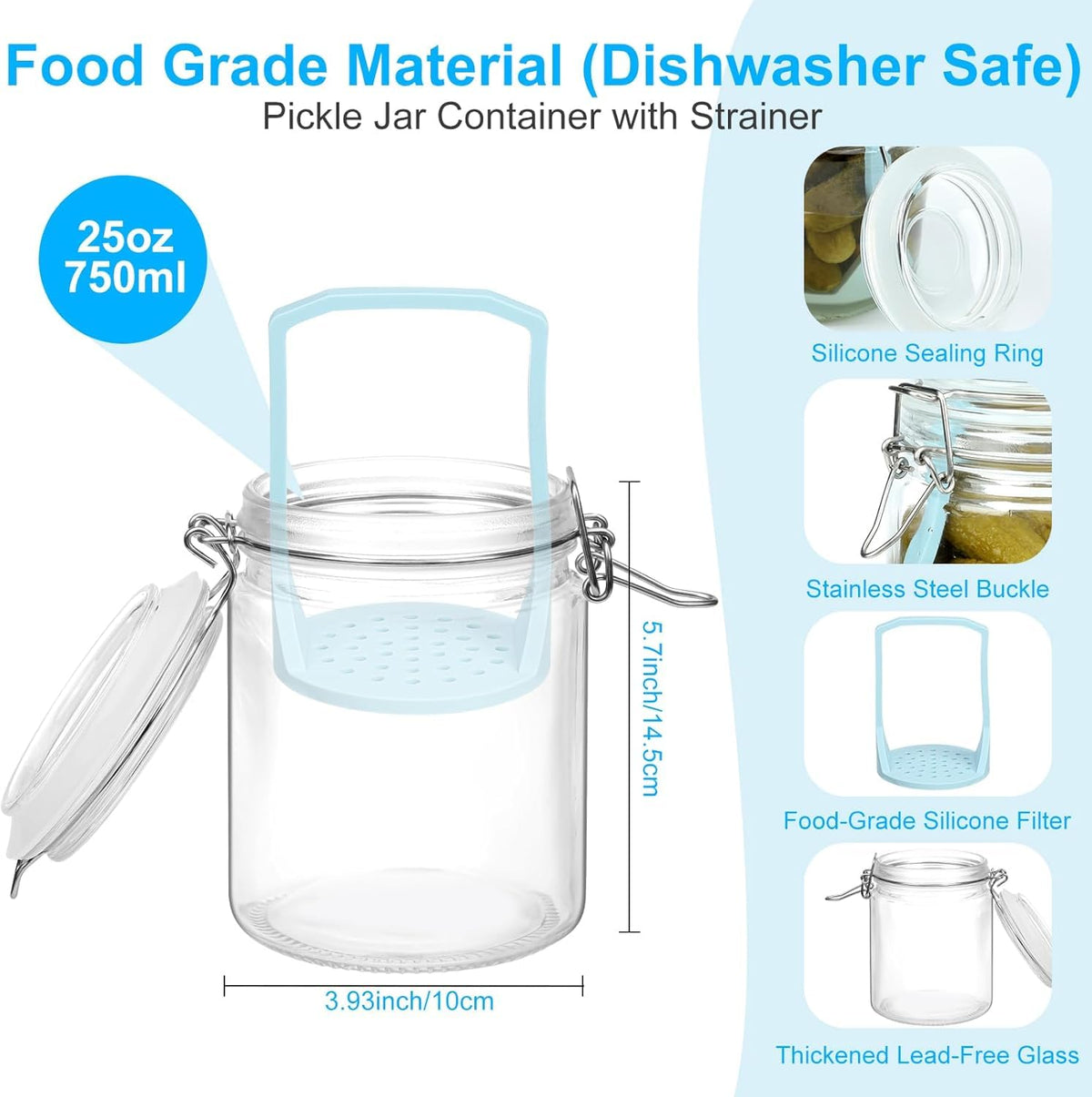 Furwarmy 25oz pickle container suitable for olives, gherkins, and sliced pickles