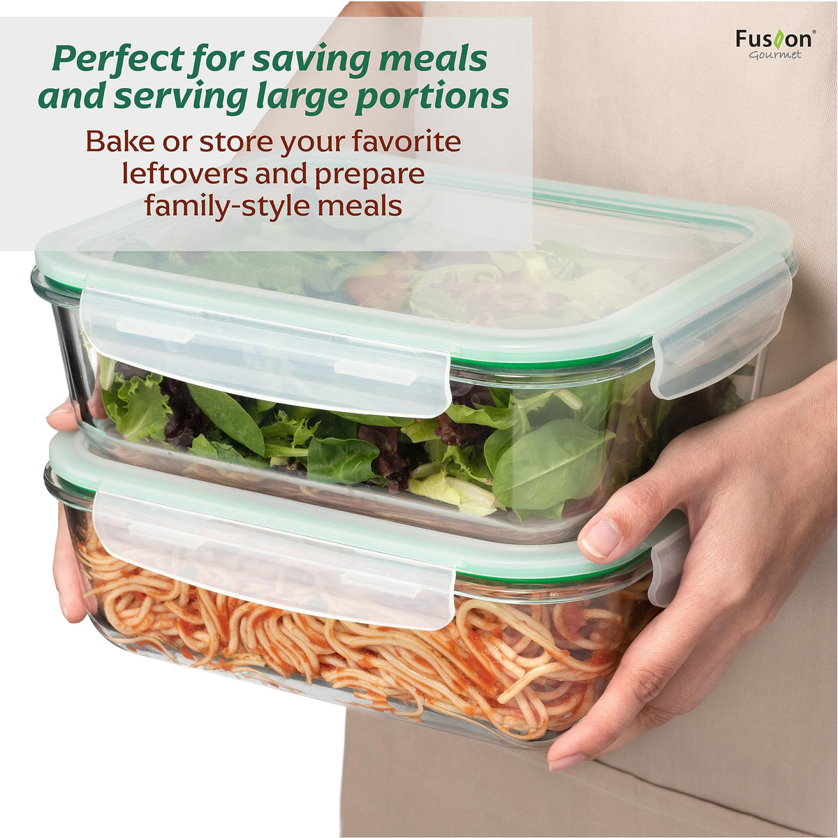 Fusion Gourmet freezer-safe glass preserves freshness before freezing