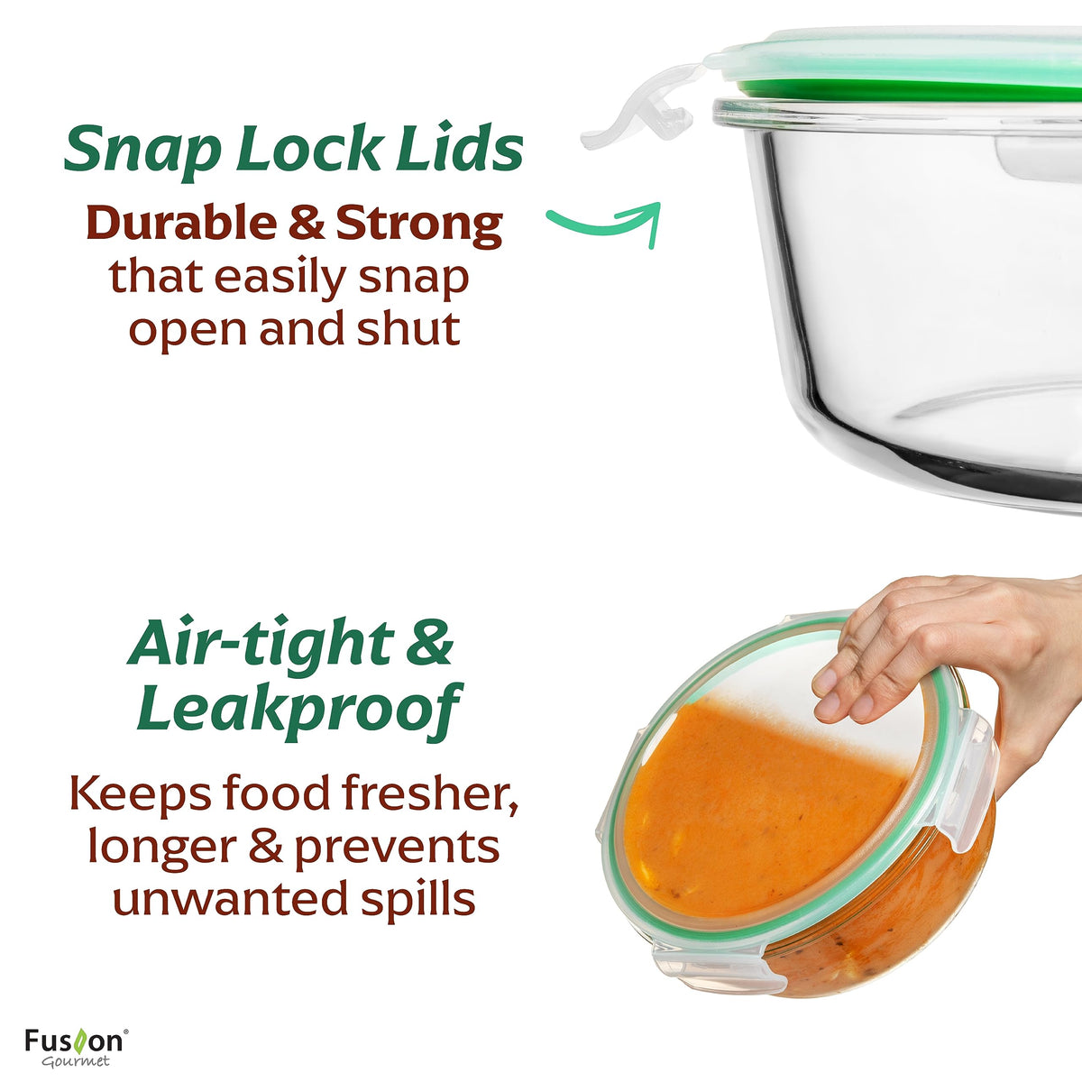 Fusion Gourmet microwave-safe containers heat meals quickly and evenly.