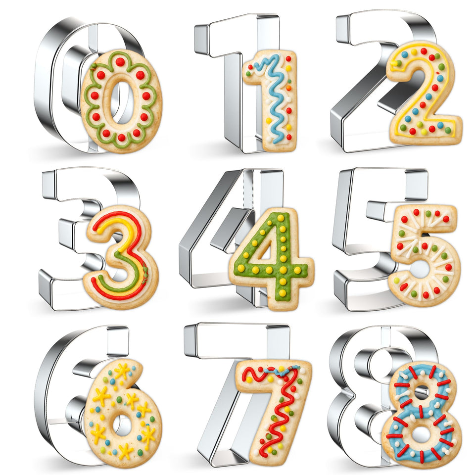 FUSOTO number cookie cutters set 0–8 for fun cookies and party treats.