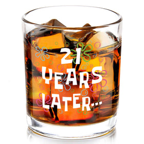 Futtumy 21st Birthday Whiskey Glass, front view, ideal for celebratory toasts.
