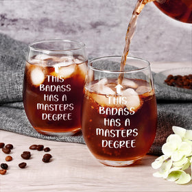 Futtumy Masters Degree stemless wine glass capacity 17oz, perfect for various beverages.