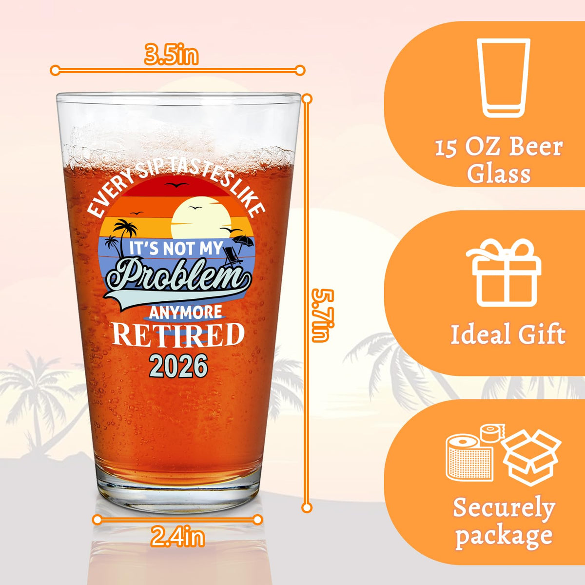 Futtumy office party toast-ready glass with a bold retirement message.