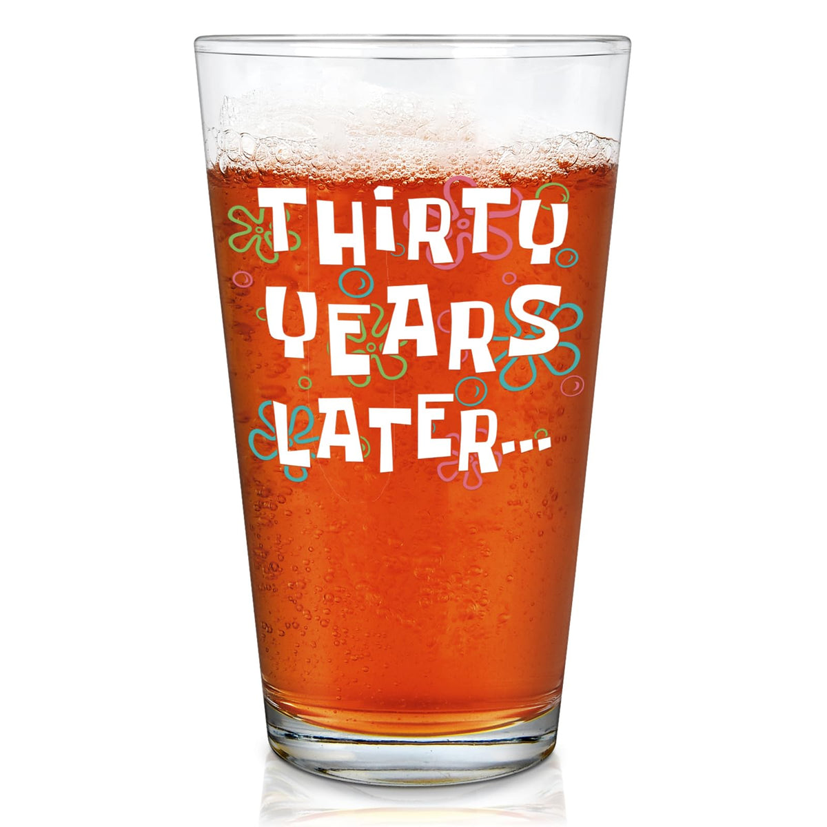 Futtumy thirty-years-later beer glass, front view, nostalgic sipping and gifting.