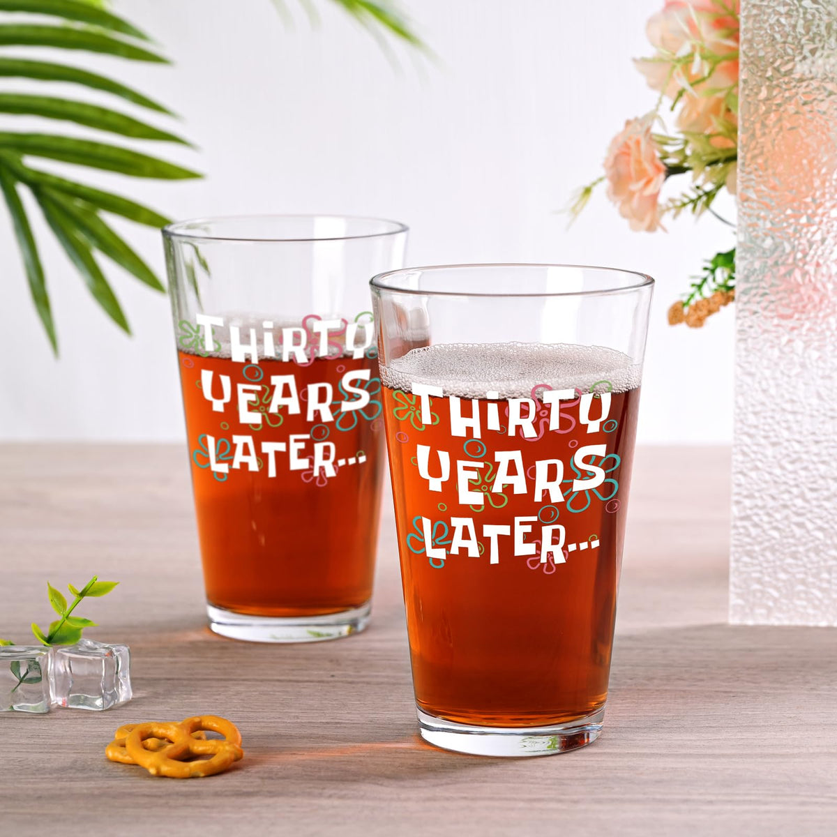 Futtumy thirty-years-later beer glass, side view, perfect for home use and celebrations.