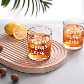 Futtumy glass close-up shows thick base and clear print
