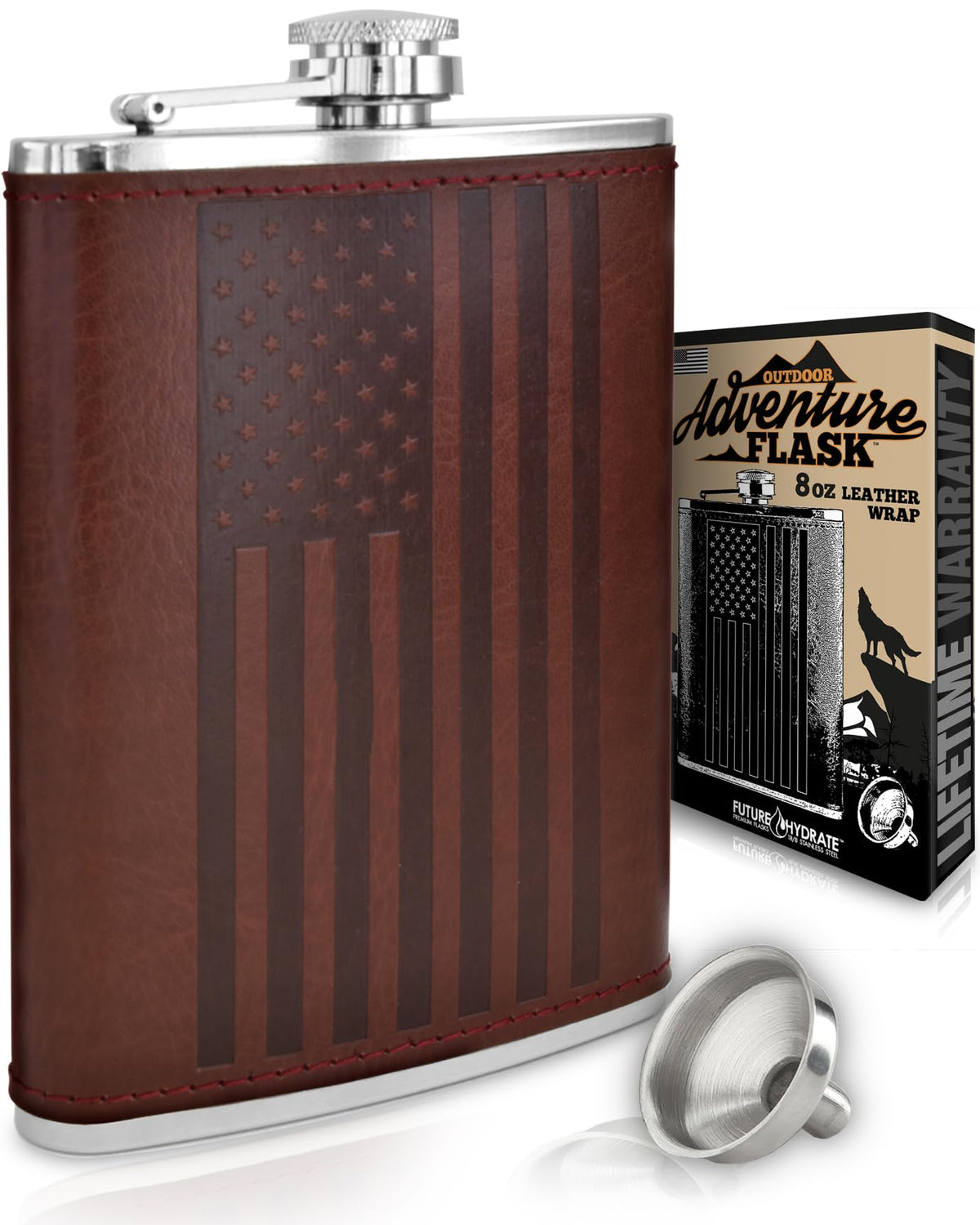 Future Hydrate leather American flag hip flask 8oz for on-the-go celebrations