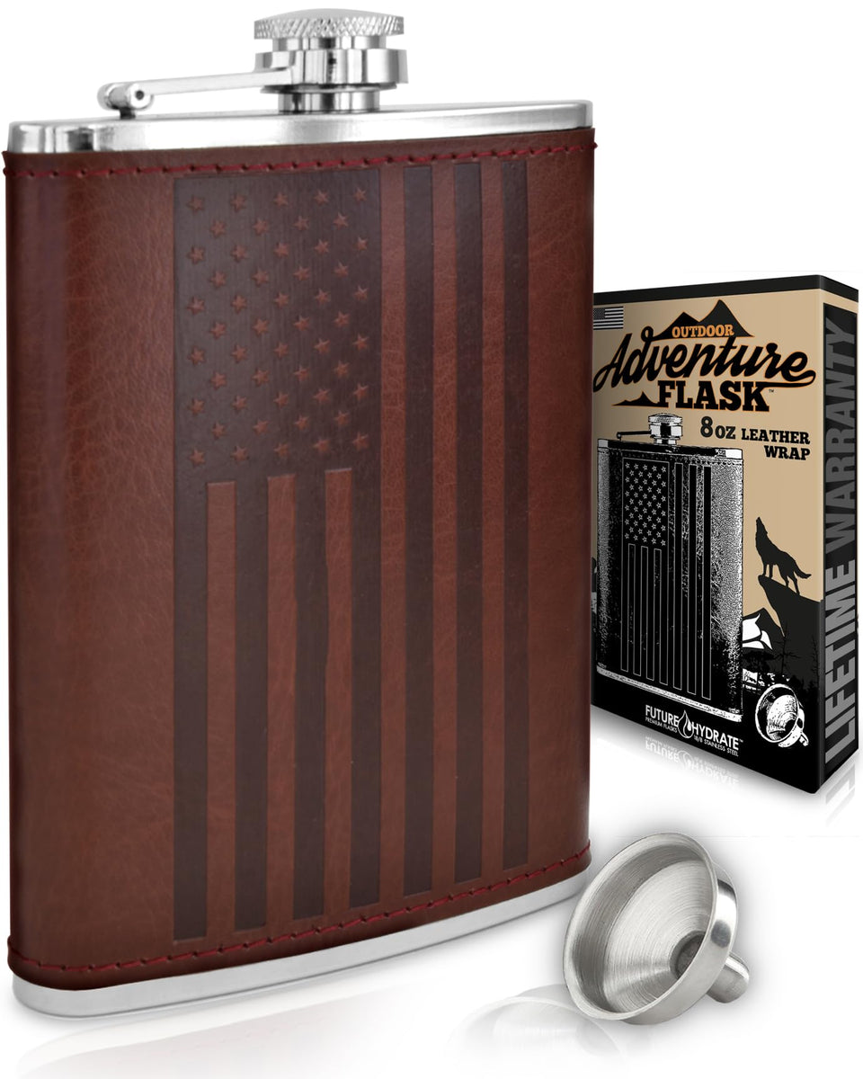 Future Hydrate leather American flag hip flask 8oz for on-the-go celebrations