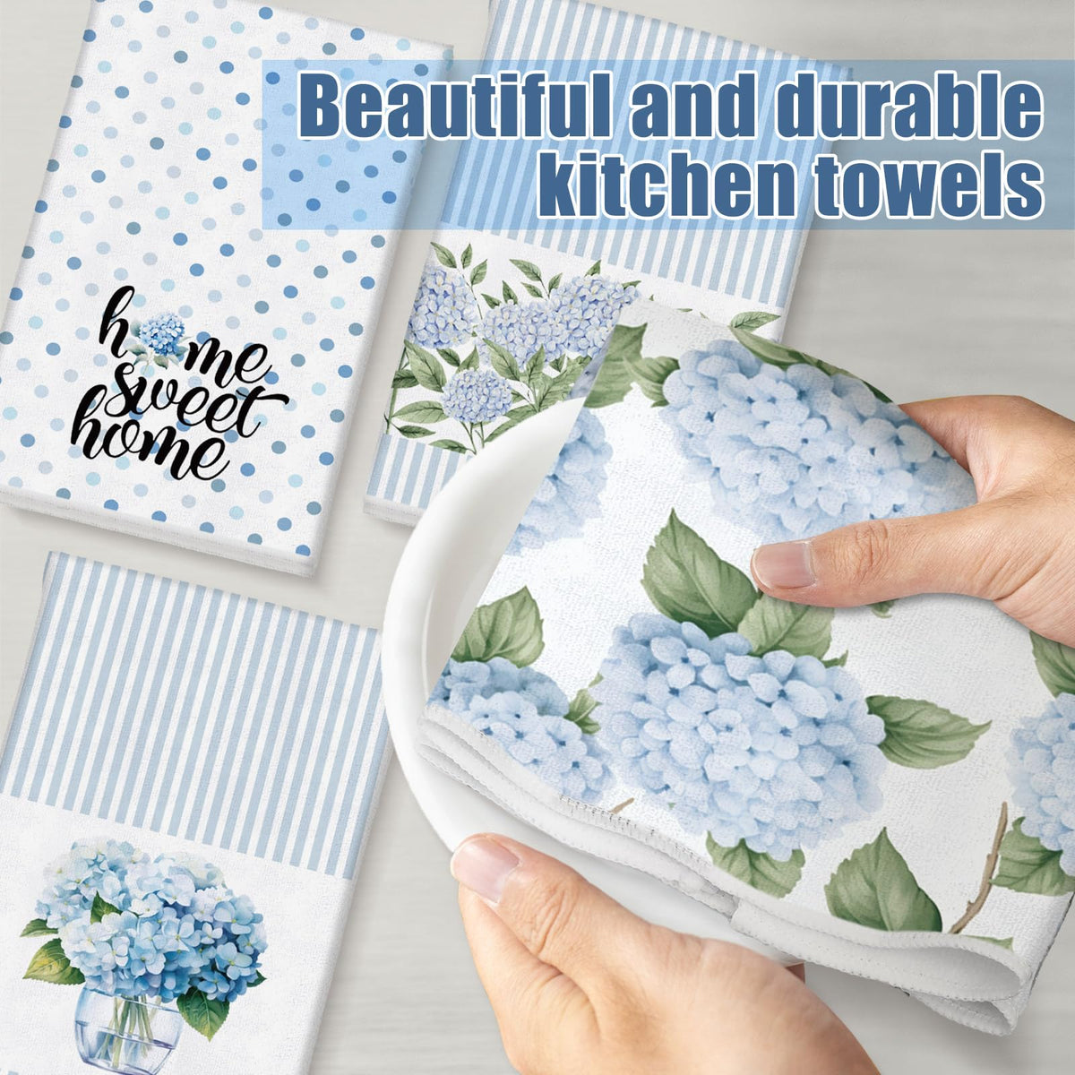 FuWeave hydrangea towels brightening bathroom decor while drying hands