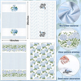 FuWeave blue hydrangea towels draped on a rack to inspire decor