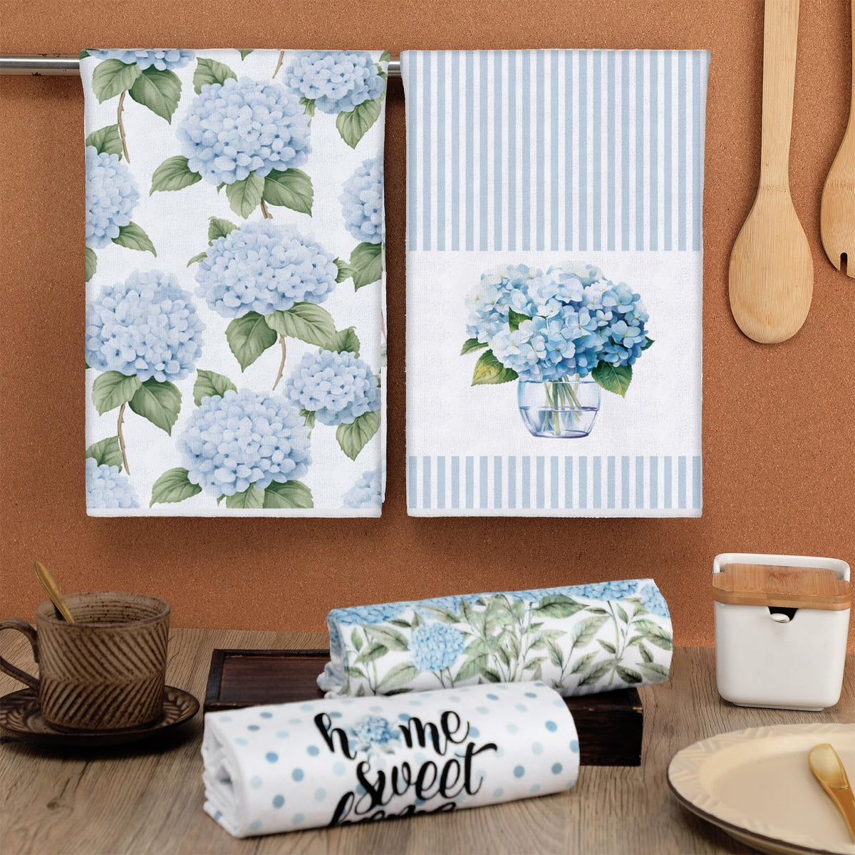 FuWeave hydrangea towels with crisp prints resisting fading over time