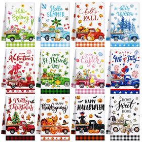 FuWeave seasonal kitchen towels set with 12 designs for year-round use and practical drying tasks.