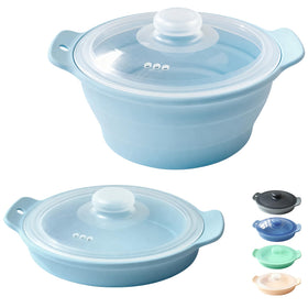 FUYXINGXY 42oz silicone microwave steamer in blue, ideal for quick vegetable prep.