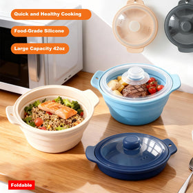 FUYXINGXY silicone steamer open view highlights collapsible design for storage.