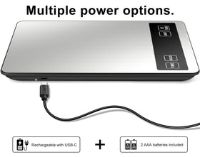 Fuzion Food Scale rechargeable power offers flexible kitchen use