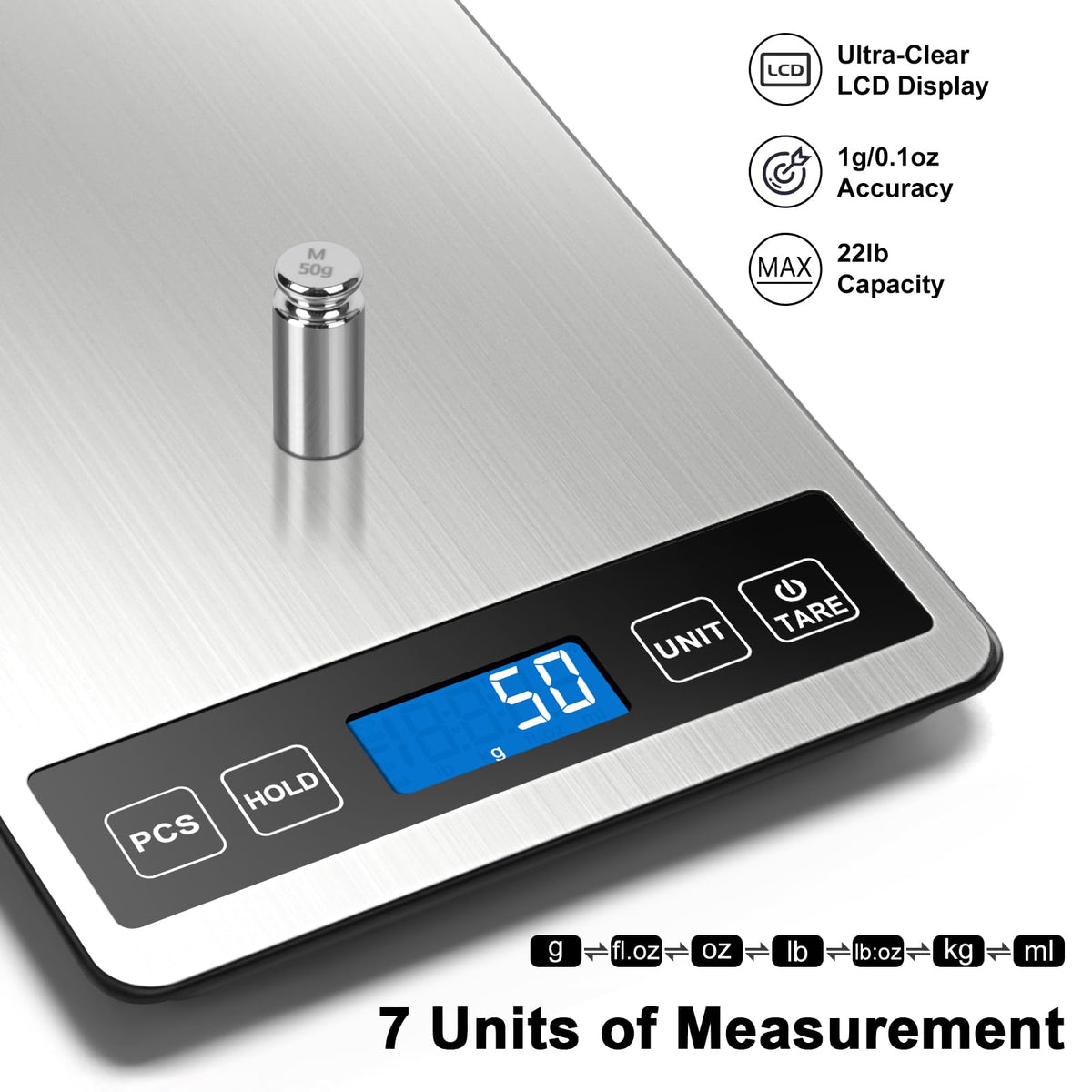 Fuzion food scale with tempered glass top for easy cleaning