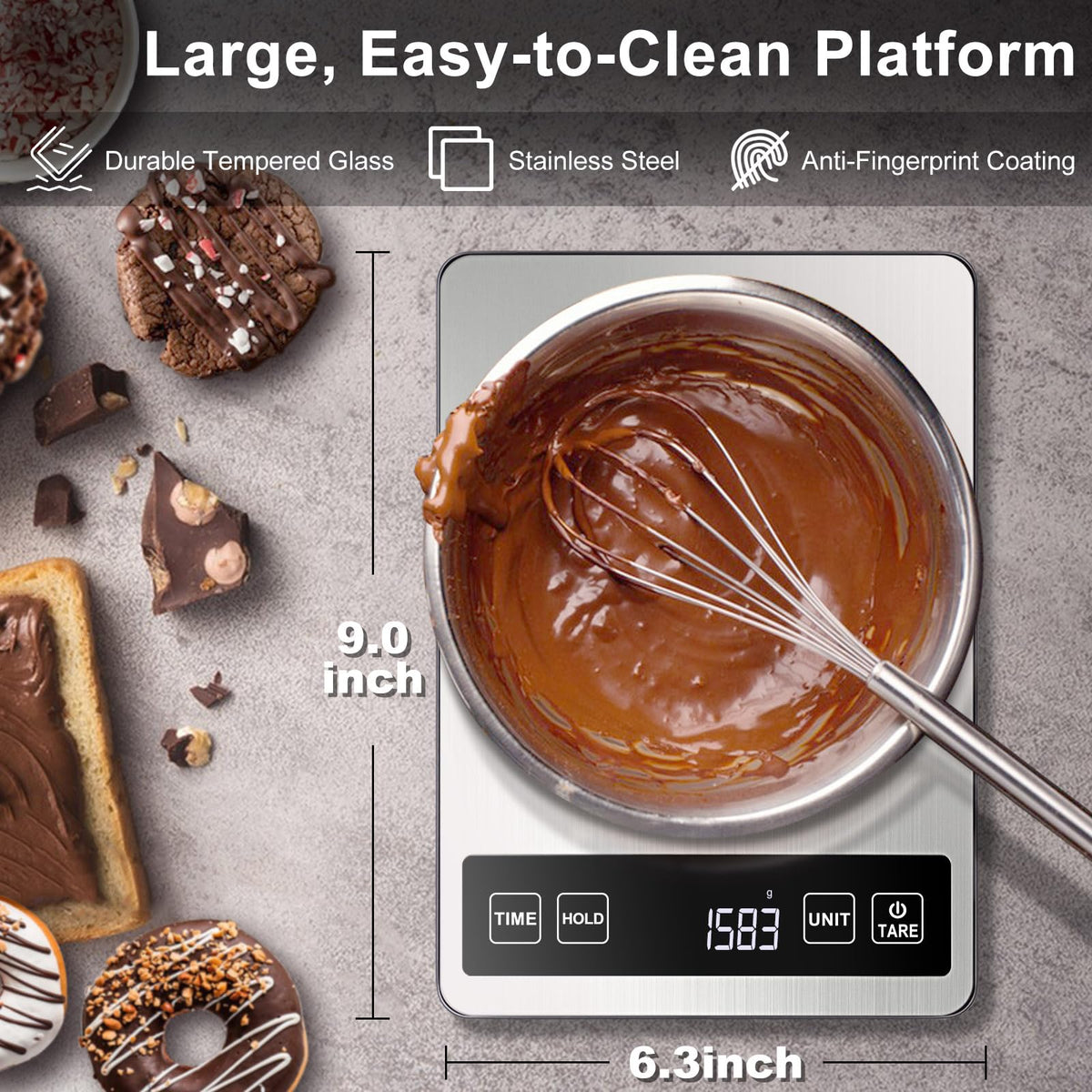 Fuzion Food Scale shows ultra-clear LED display from any angle