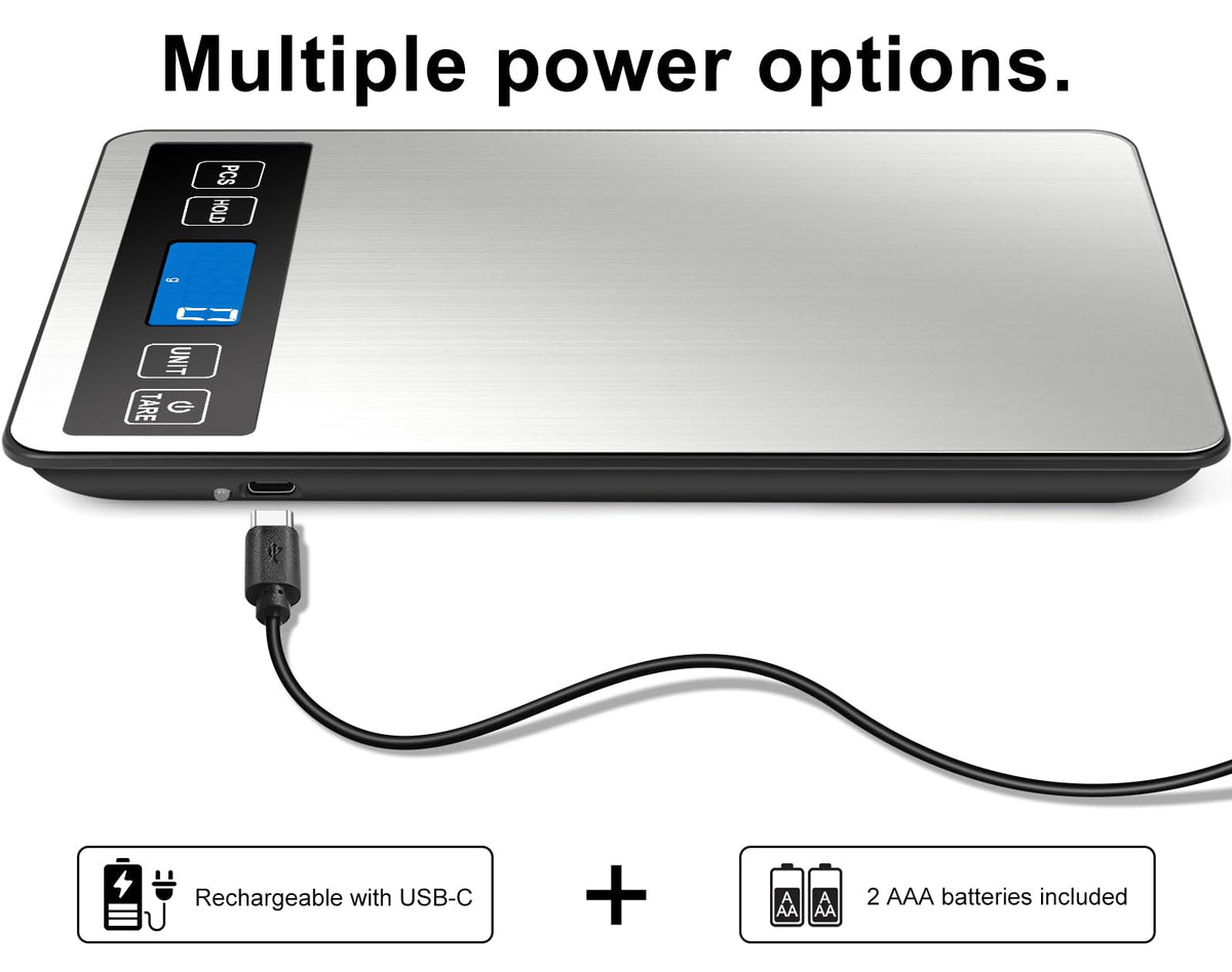 Fuzion food scale USB-C charging option for convenient power