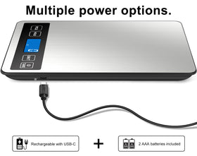 Fuzion food scale USB-C charging option for convenient power