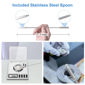 Fuzion scale comes with scoop, tweezers, and pan for convenient setup.