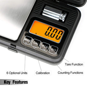 Fuzion pocket scale tare function for net weight calculations.