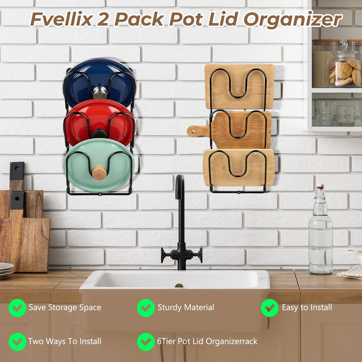 Fvellix pack of 2 lid racks boosts kitchen organization and quick access