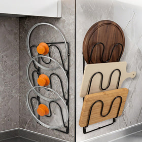 Fvellix pot lid organizer on cabinet door saves countertop space and speeds access