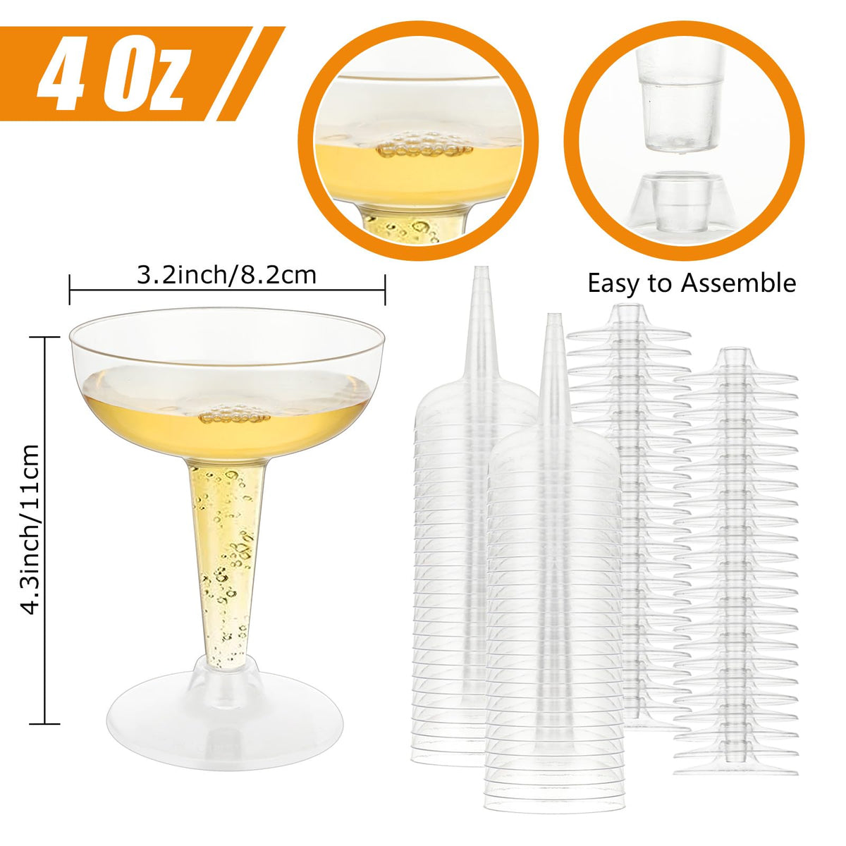 FVIEXE disposable champagne glasses two-piece assembly for quick party setup.