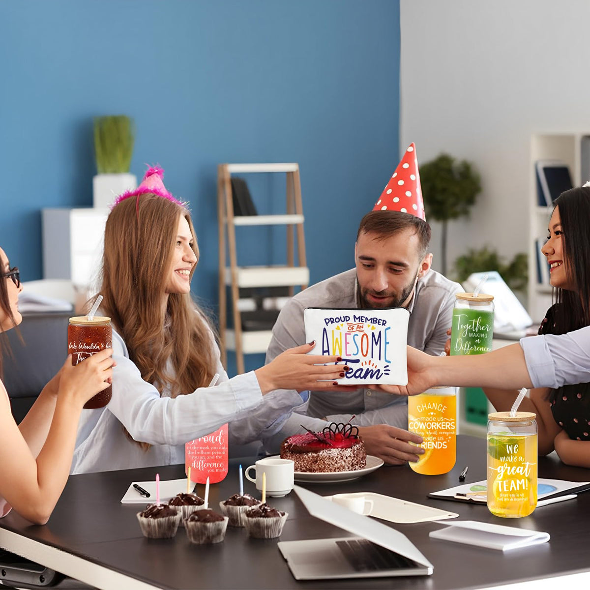 Fvntuey motivational phrases on cups inspire positive workplace moments