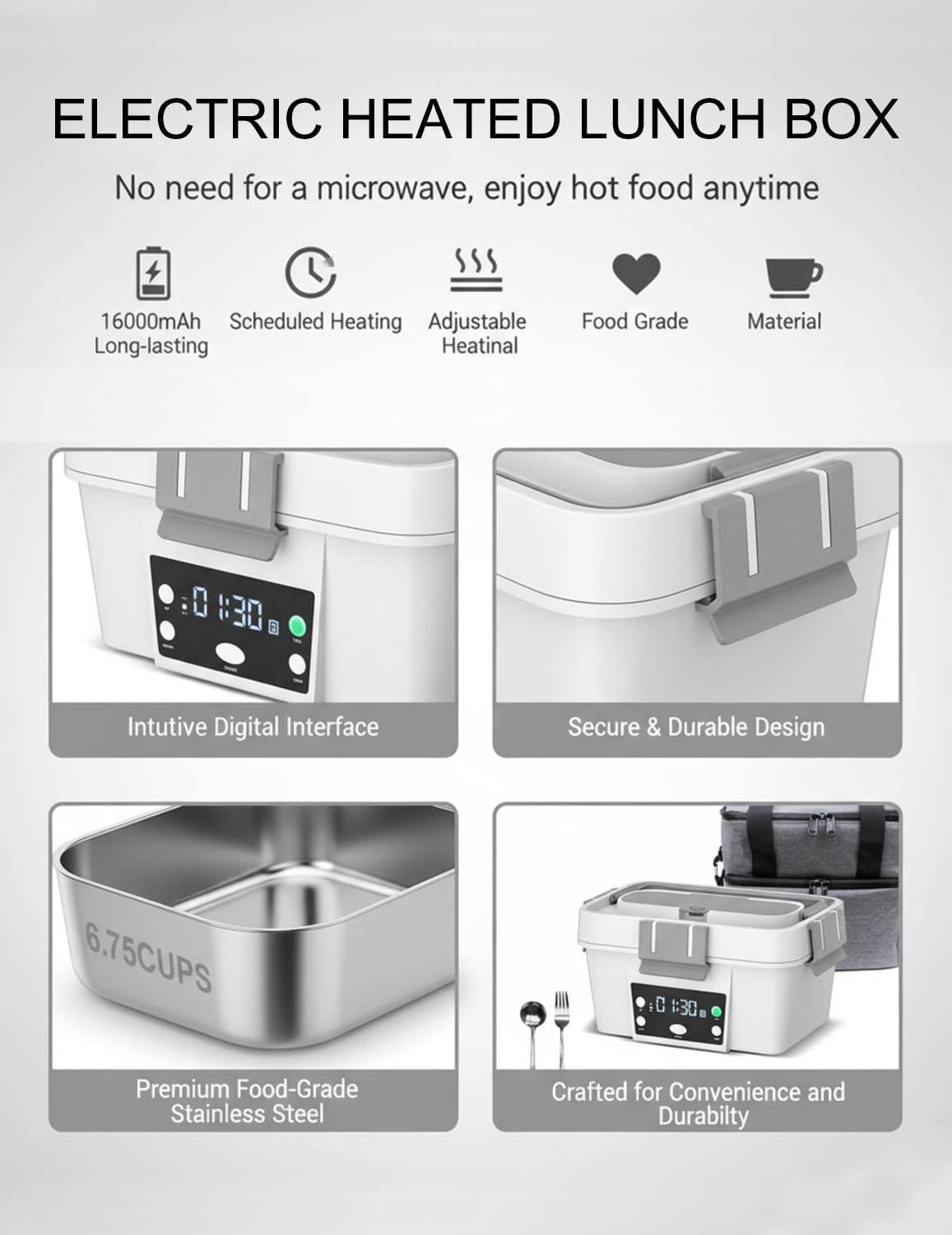 FVW cordless lunchbox 1-6l container fits a full adult meal.