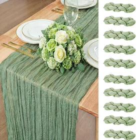Fwxdbwyl sage green boho gauze runner adds soft color to tables for weddings.