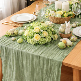 Fwxdbwyl sage-green runner complements floral arrangements and candles for romantic decor.