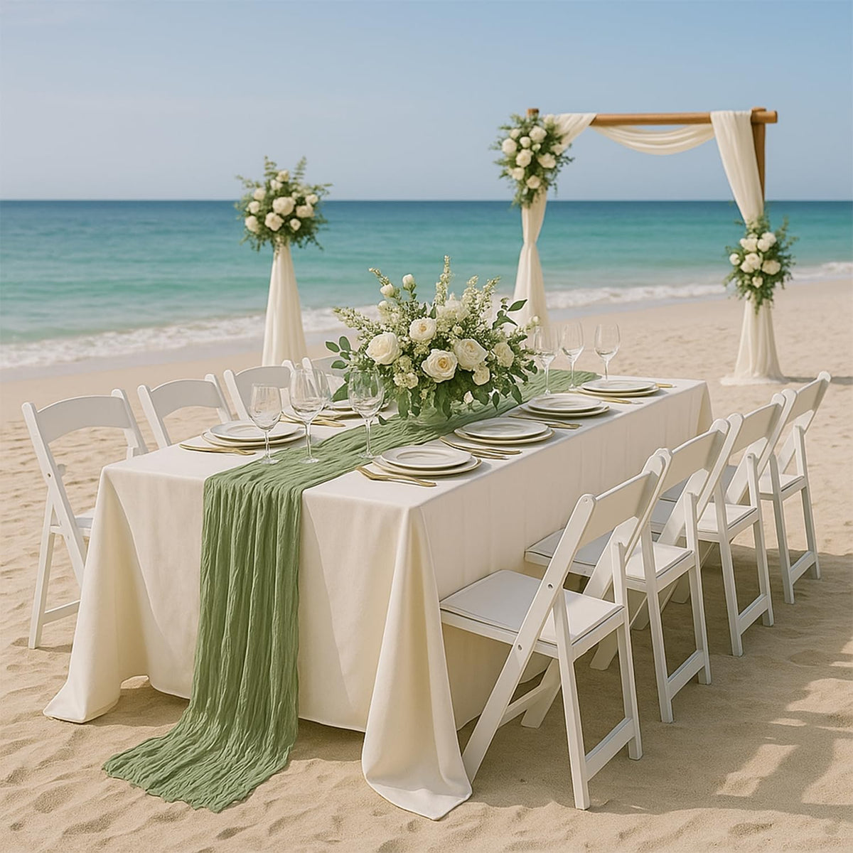 Fwxdbwyl sage green runner ideal for dining tables and dessert displays.