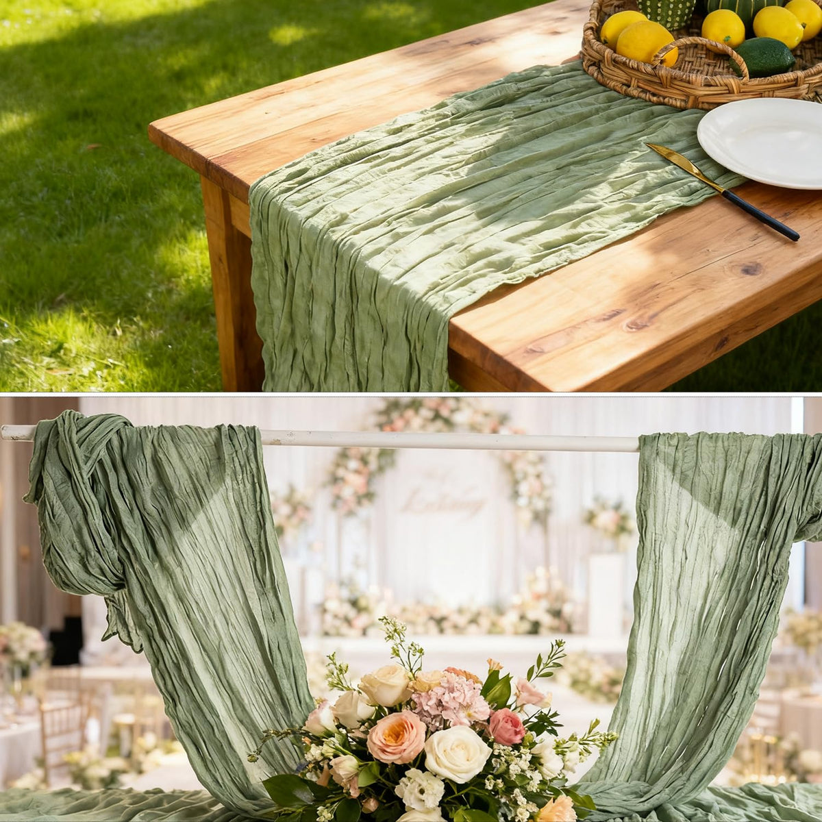 Fwxdbwyl sage green table runner easy care and reuse with gentle washing.