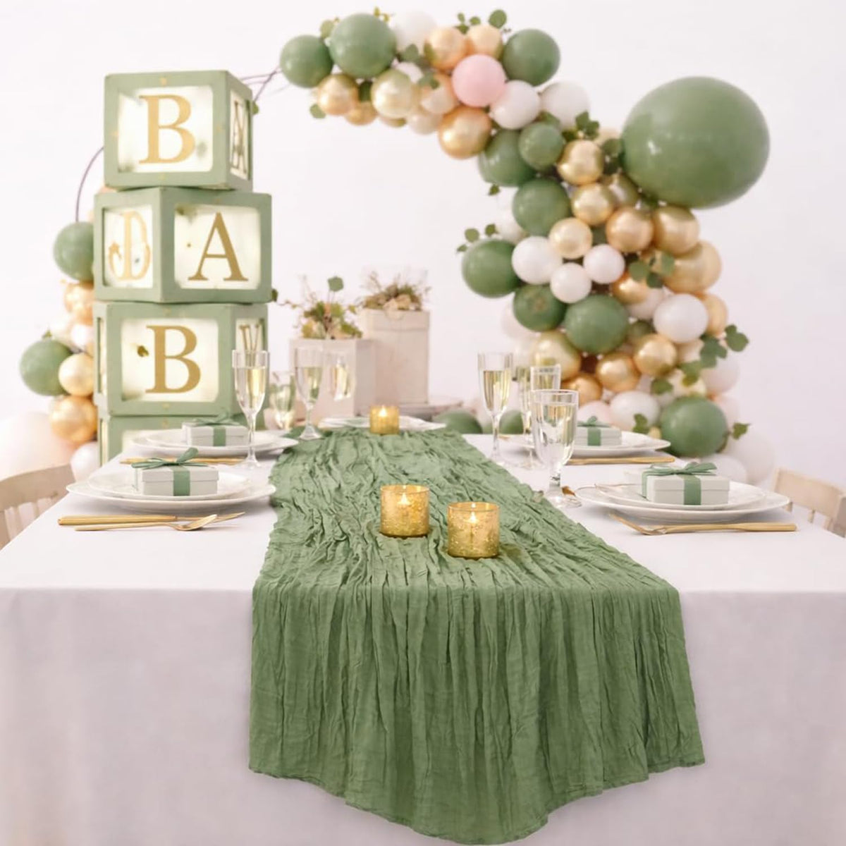 Fwxdbwyl sage green runner doubles as chic gift wrap and decor.
