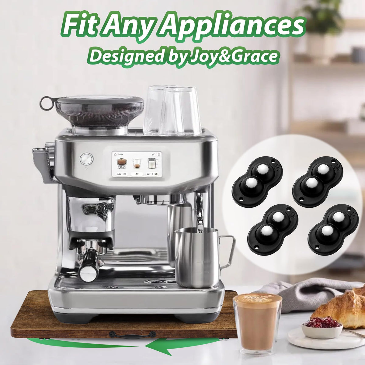 Fxacyem 360-degree rolling tray with handle enables easy rearrangement of appliances.