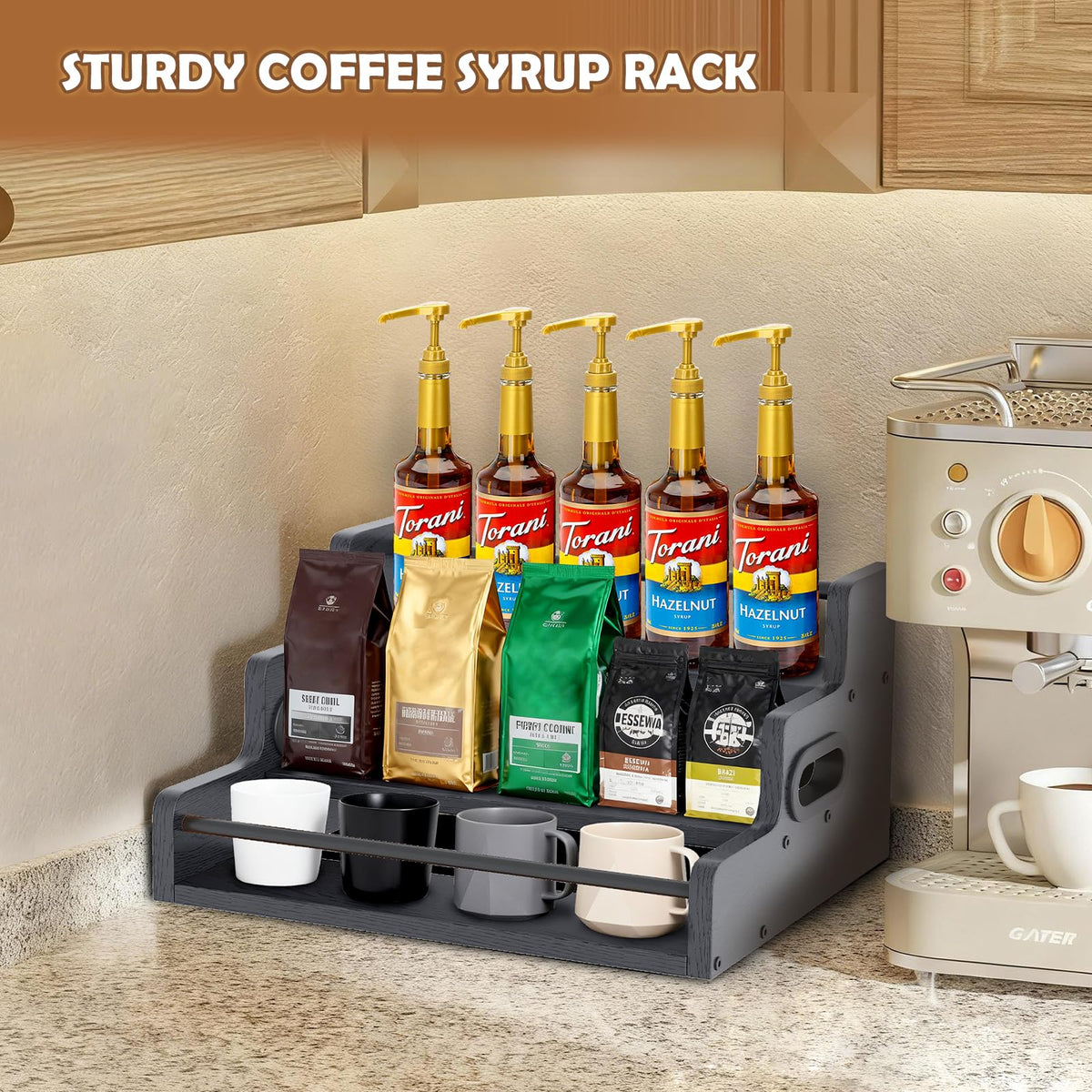 Fxacyem front guard rail prevents smaller bottles from slipping.