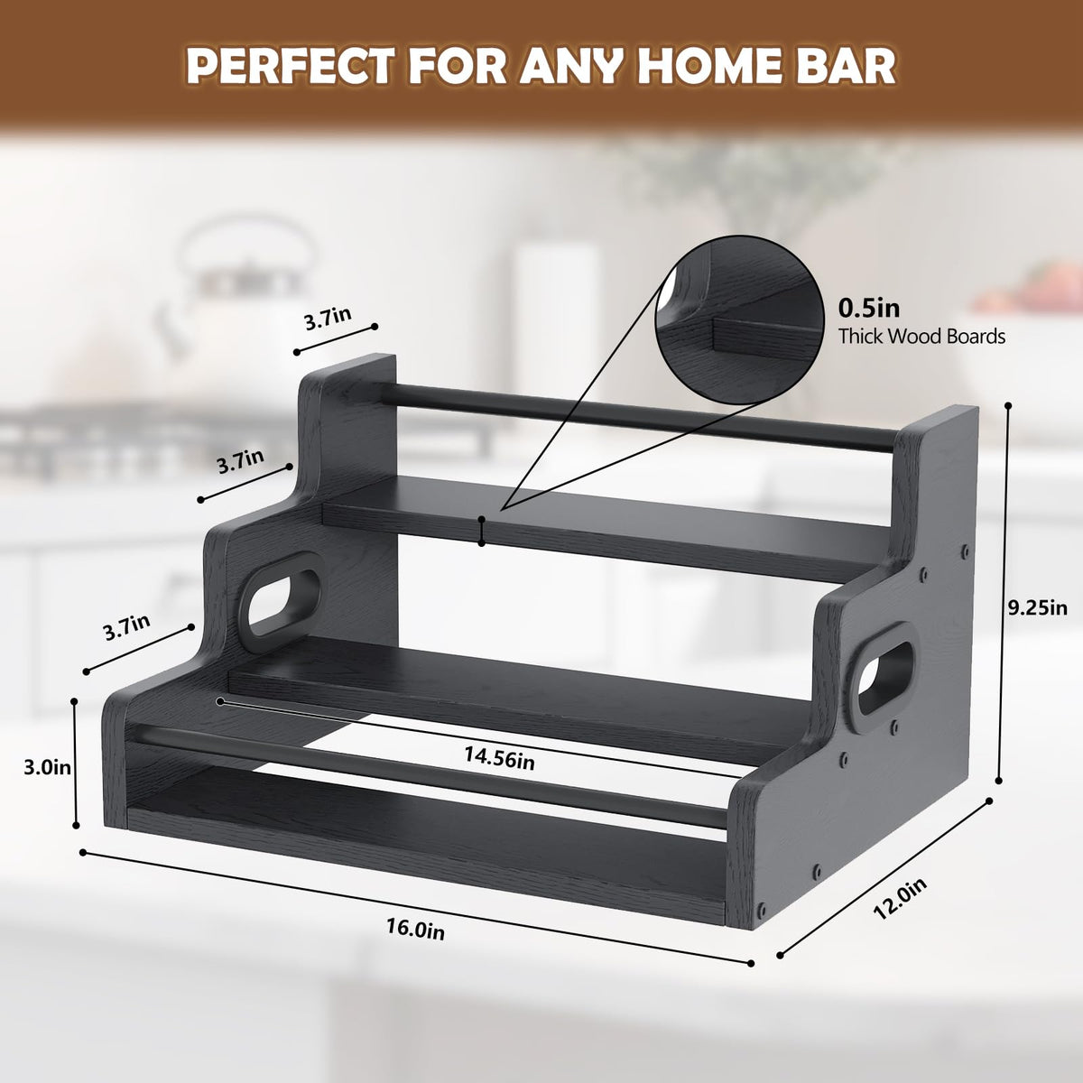 Fxacyem versatile shelf suitable as coffee syrup or spice organizer.